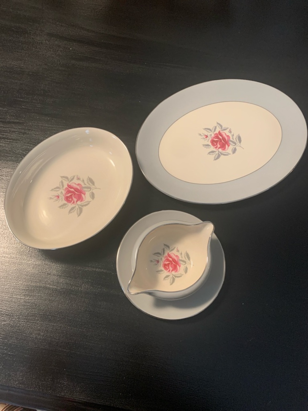 Vintage - Flintbridge Rose Floral Dinnerware Serving Set in Light Blue/Gray